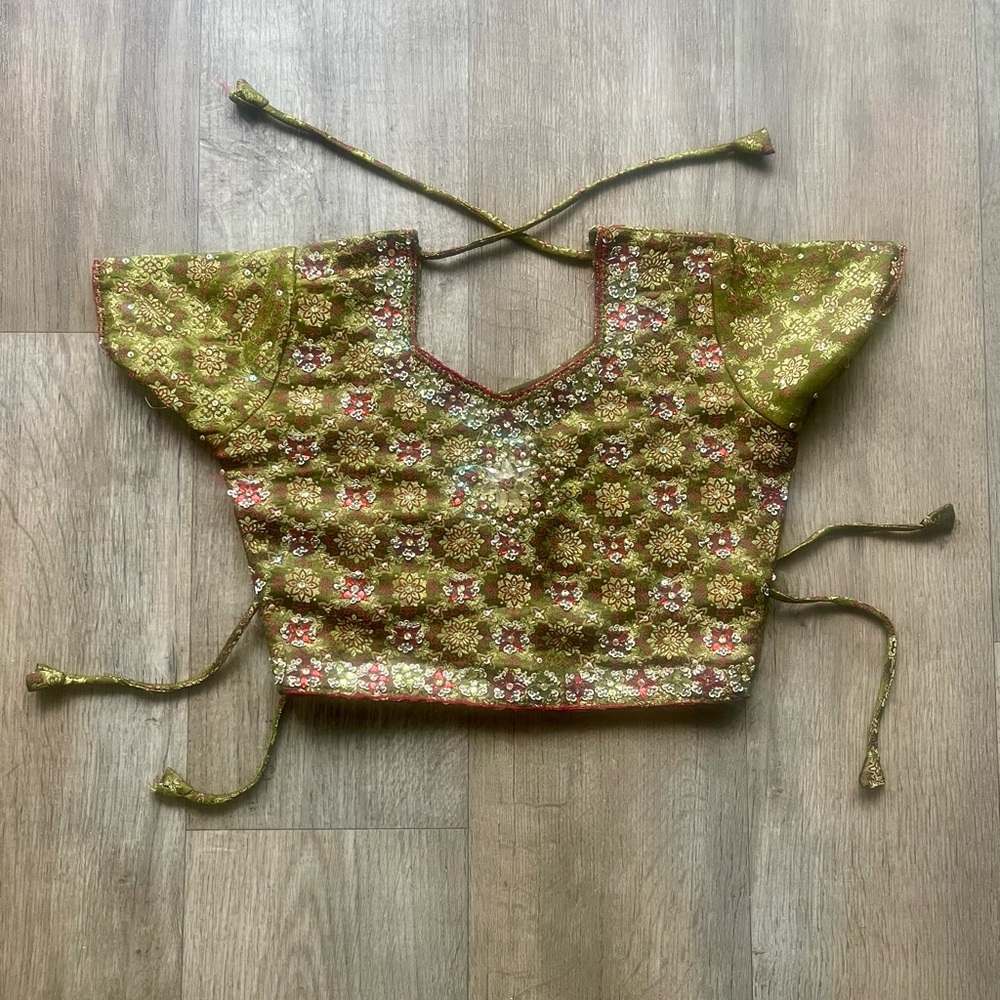 Mandala Green & Wine Sequin Embroidered Crop Top